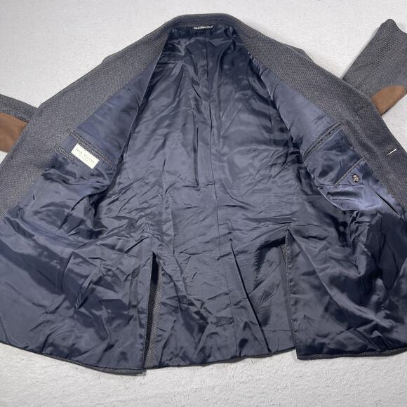 Jack Victor Blazer Mens 42‎ Blue Wool Elbow Patch Sport Coat Herringbone Jacket - Picture 6 of 10